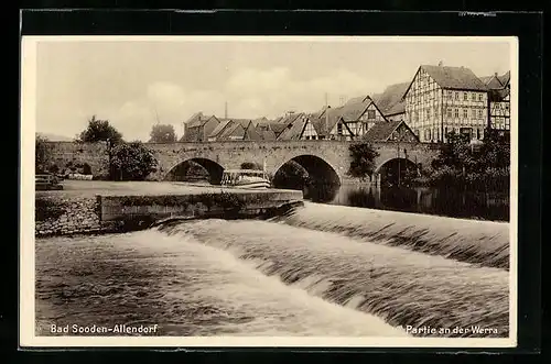 AK Bad Sooden-Allendorf, Werrapartie mit Wehr und Brücke