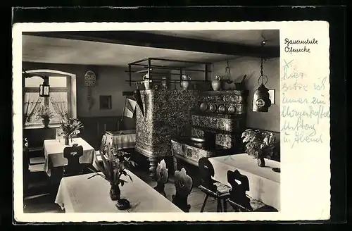 AK Badenweiler-Oberweiler, Gasthof-Pension zum Wilden Mann F. Dreutler, Bauernstube mit Ofenecke