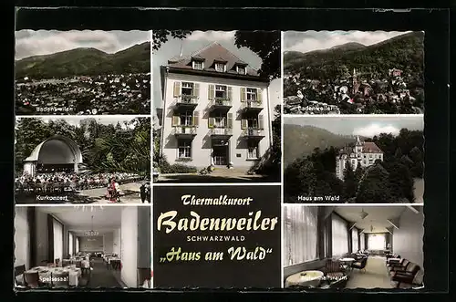 AK Badenweiler, Hotel Haus am Wald mit Speisesaal und Aufenthaltsraum