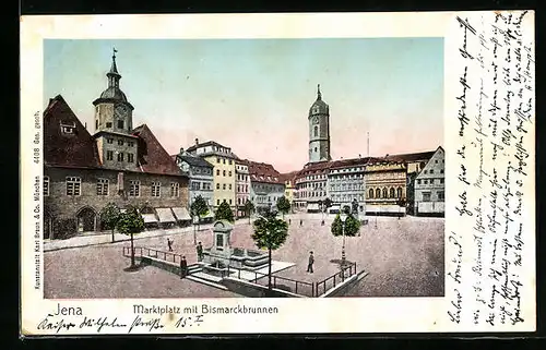 AK Jena, Marktplatz mit Bismarckbrunnen