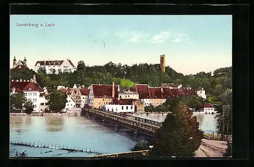 AK Landsberg am Lech, Ortspartie am Flussufer