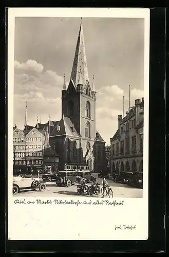 AK Kiel, am Markt, Nikolaikirche und altes Rathaus