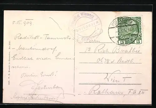 AK Radstadt, Ortsansicht mit Holzhütte