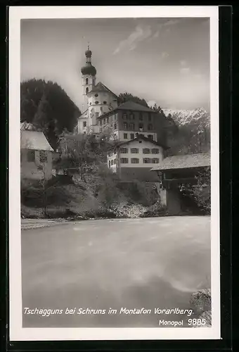 AK Tschagguns bei Schruns, Ortsansicht mit Kirche