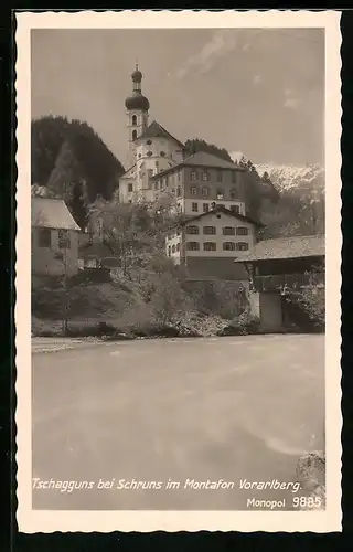 AK Tschagguns bei Schruns, Ortsansicht mit Kirche
