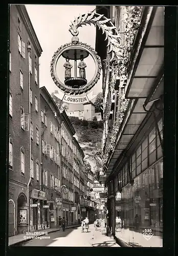 AK Salzburg, Getreidegasse m. Geschäften