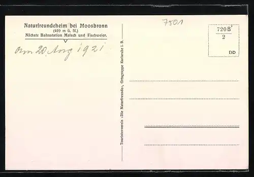 AK Moosbronn / Württ., Naturfreundeheim mit Eingangfassade