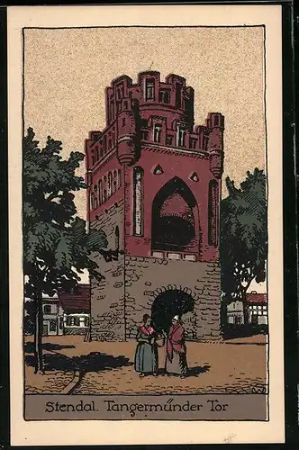 Steindruck-AK Stendal, Am Tangermünder Tor