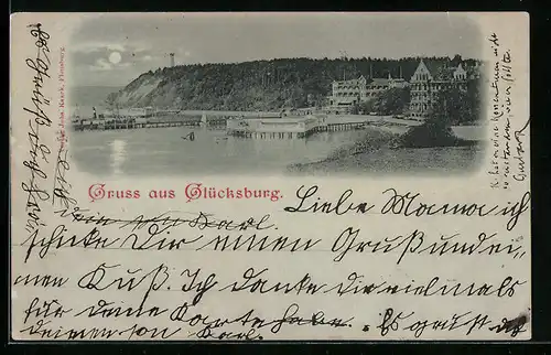 Mondschein-AK Glücksburg, Küstenpartie