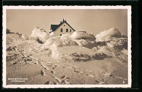 AK Schleimünde, Lotsenhaus im Winter, Unwetter