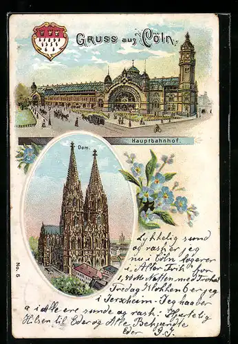 Lithographie Köln, Hauptbahnhof, Dom