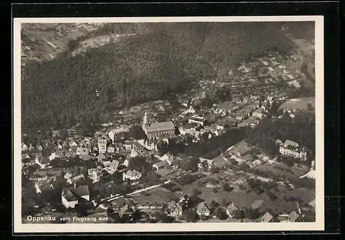 AK Oppenau, Teilansicht mit Kirche, Fliegeraufnahme