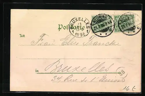 Lithographie Neuwied, Landgerichtsplatz, Fürstl. Schloss, Kriegerdenkmal