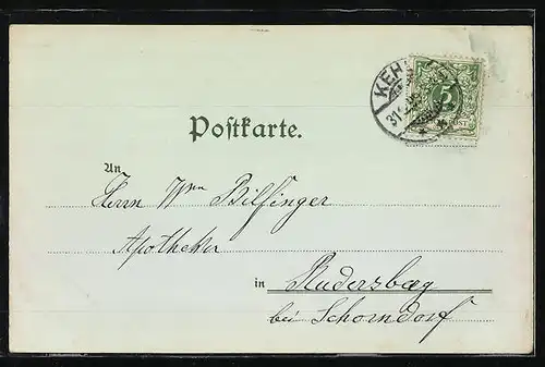 Mondschein-Lithographie Kehl, Neue Rheinbrücke, Totalansicht