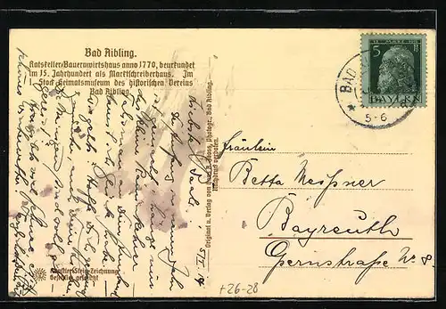 Steindruck-AK Bad Aibling, Ratskeller, Gebäudeansicht