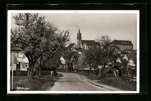 AK Böblingen, Strassenpartie mit Kirche