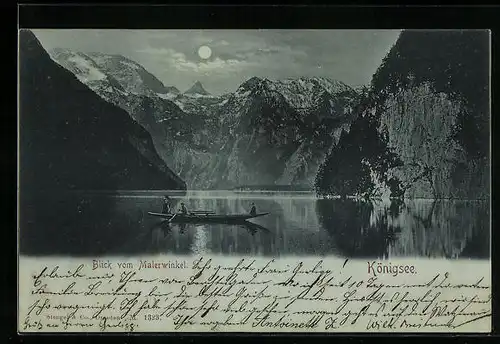 Mondschein-AK Königsee, Blick vom Malerwinkel bei Nacht