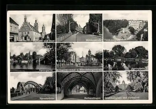 AK Fürstenwalde-Spree, Kriegerdenkmal u. Münchsbergerstrasse, Denkmalplatz u. Ehrenmal