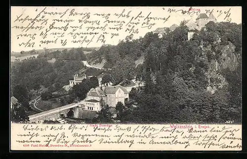 AK Wolkenstein i. Erzgeb., Teilansicht mit Blick auf das Schloss