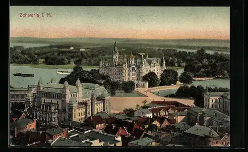 AK Schwerin i. M., Teilansicht aus der Vogelschau