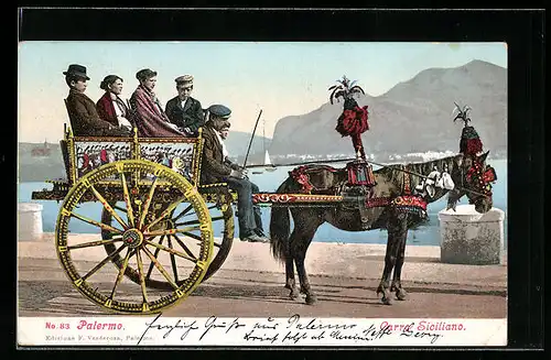 AK Palermo, Carro siciliano mit Fahrgästen