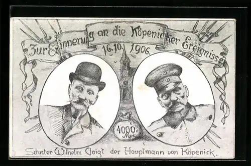 Passepartout-AK Berlin, Schuster Wilhelm Voigt, der Hauptmann von Köpenick, Portraits