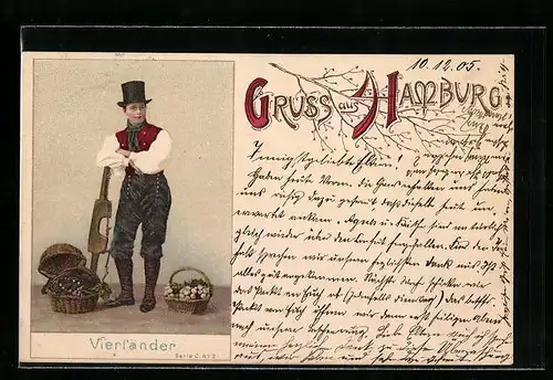 AK Hamburg, Vierländer in Tracht mit Pilzkörben