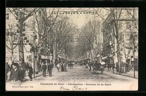 AK Nice, Carnaval de Nice, Décoration, Avenue de la Gare