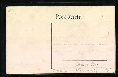 Passepartout-AK Freising, Teilansicht vom Ortsrand aus, Absolvia Frisingensis 1911, Luctor et emergo