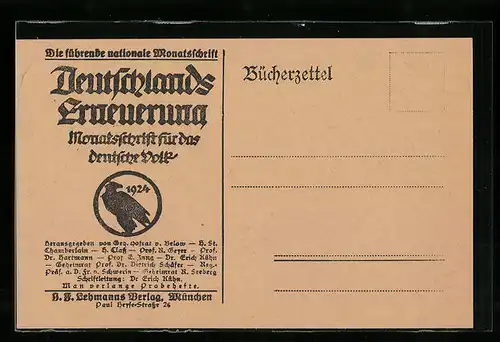 AK Führende nationale Monatsschrift Deutschlands Erneuerung
