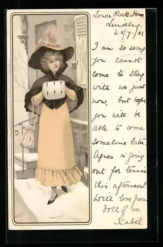 Künstler-AK Meissner & Buch (M&B) Nr. 1053: Frau mit Hut und Pelzmuff