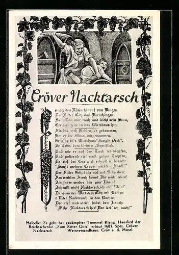 AK Cröver Nacktarsch, Frau schlägt Jungen, Reklame für Wein