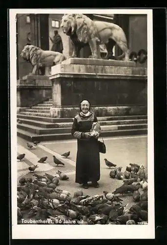 AK München, Taubentheres, 88 Jahre alt, füttert die Tauben