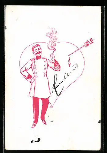 AK Soldat mit Monokel raucht eine Zigarette, Herz