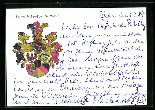 AK Studentenwappen der Berliner Burschenschaft der Märker