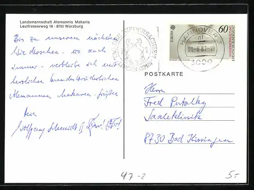 AK Studentenwappen der Verbindung Alemannia Makaria