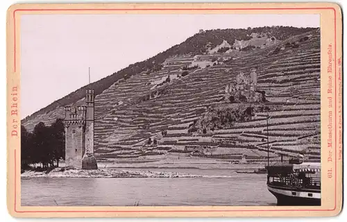 Fotografie Römmler & Jonas, Dresden, Ansicht Rüdesheim, Mäuseturm und Ruine Ehrenfels mit Weinbergen