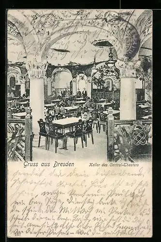 AK Dresden, Cafe-Keller im Central-Theater, Waisenhausstrasse, Innenansicht