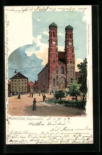 Künstler-AK München, Frauenkirche in der Dämmerung