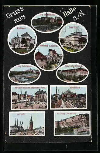 AK Halle a. S., Moritzburg, Burg Giebichenstein und Hauptbahnhof