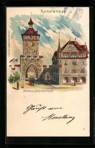 Lithographie Konstanz, Strassenpartie am äusseren Schnetzthor