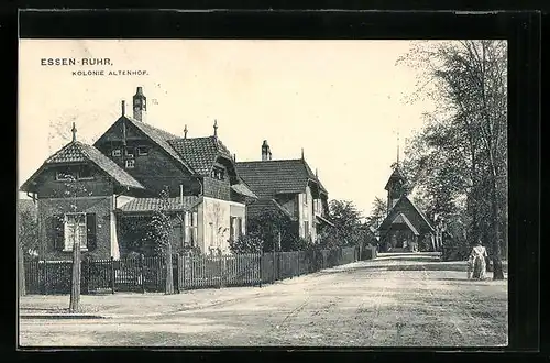 AK Essen /Ruhr, Kolonie Altenhof, Strassenpartie mit Kirche