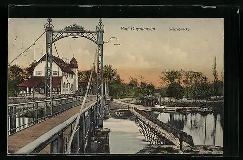 AK Bad Oeynhausen, Werrebrücke mit Villa am Ufer