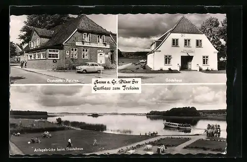 AK Bosau am gr. Plöner See, Gaststätte Pension Frohsinn, Gästehaus Seefrieden, Anlegebrücke beim Gästehaus