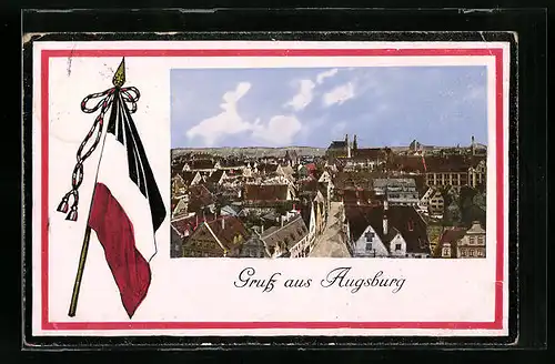 AK Augsburg, Teilansicht mit Reichsflagge