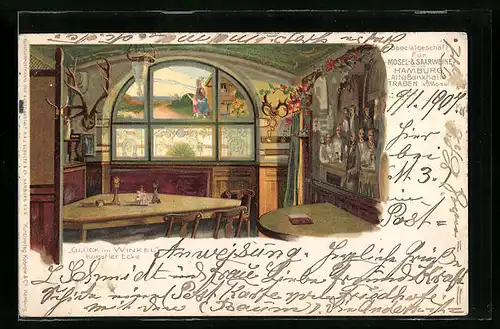 Lithographie Hamburg, Künstlerecke Glück i. Winkel, Spezialgeschäft f. Mosel- und Saarweine