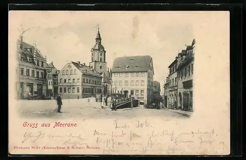 AK Meerane, Marktplatz mit Kirchblick