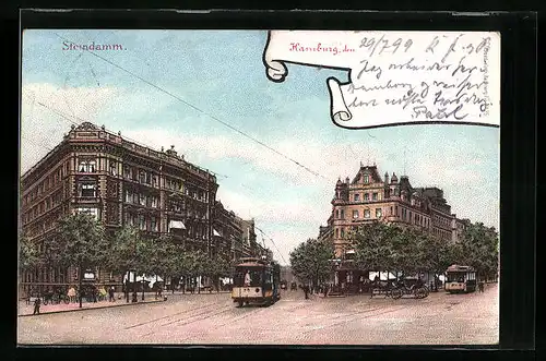 AK Hamburg-St.Georg, Steindamm mit Strassenbahn