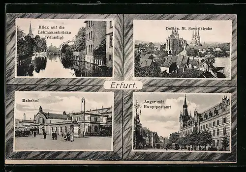 AK Erfurt, Bahnhof, Anger mit Hauptpostamt, Dom & St. Severikirche