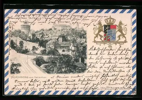 AK Nürnberg, Teilansicht vom Hallerthor gesehen, Wappen
